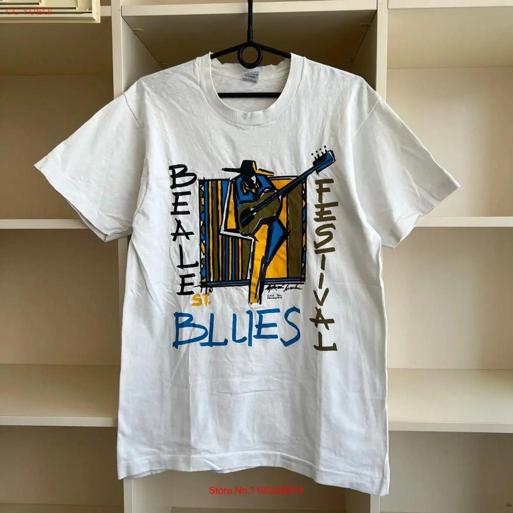 Vintage Beale St Blues Festival T Shirt George Hunt Art Rare Vintage Washed Fashion Stylish Slightly Casual Homme