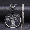 Göttin Baum des Lebens Edelstahl Kette Halskette für Damen Schwarz Silber Farbe Halsketten Schmuck arbre de vie Edelstahl