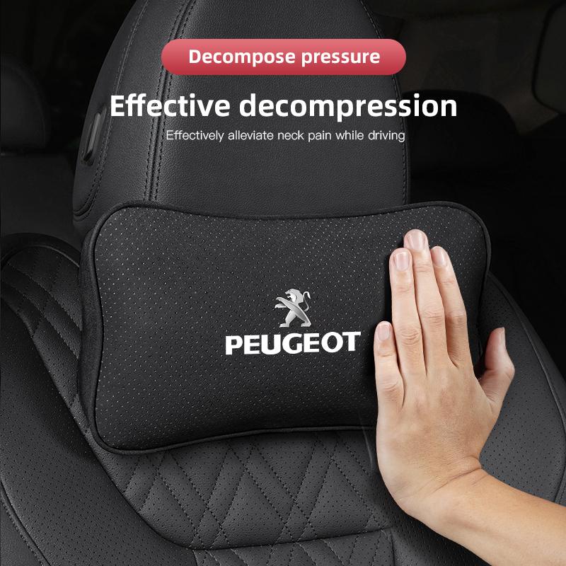 Neue Wildleder Kopfstütze Auto Logo Kopfstütze Lendenwirbelstütze für Peugeot 208 3008 308 2008 207 508 607 406 407 307 206 301 408 5008 4008