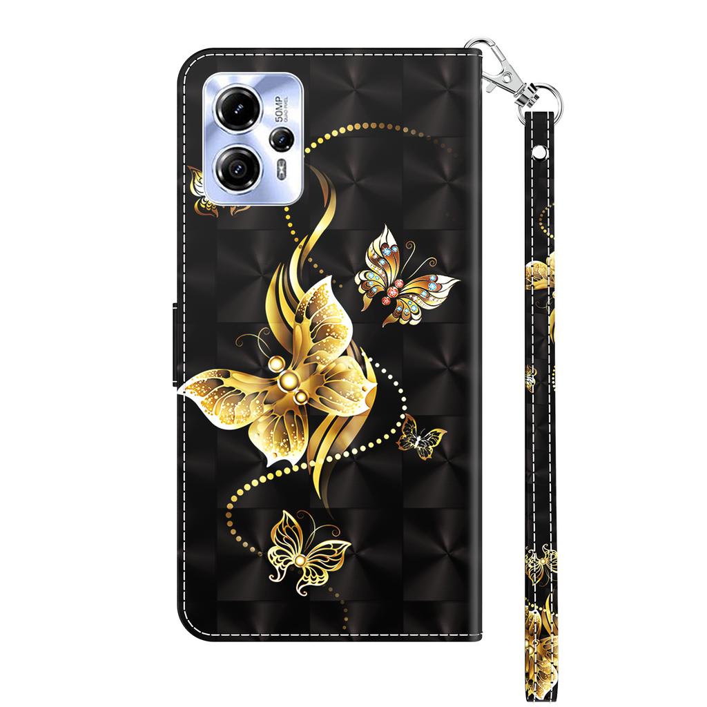 For Motorola Moto G13 4G/G23 4G Anto-drop Phone Case 3D Pattern Printing Flip Wallet Cover Stand with Strap