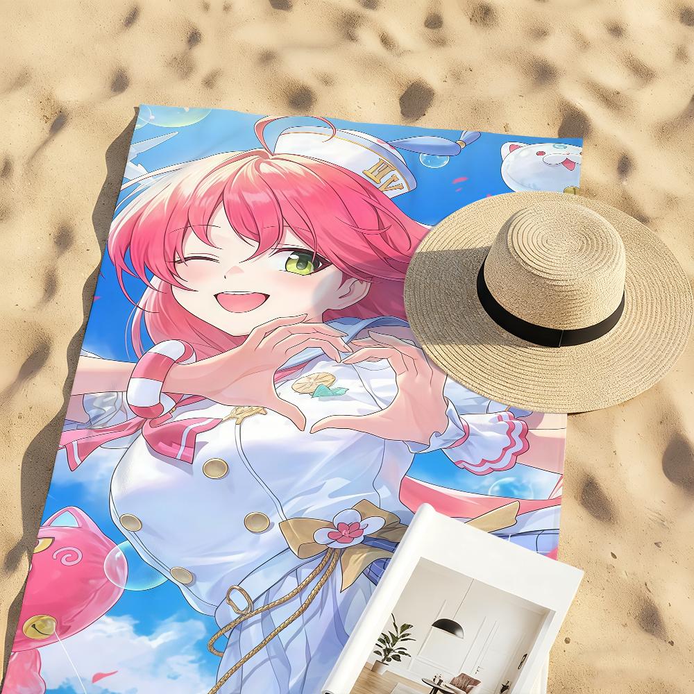 VTuber Sakura M-Mi-ko Towel Sports Quick Dry Travel Camping Gear Sandproof Soft Light Large Beach Towel