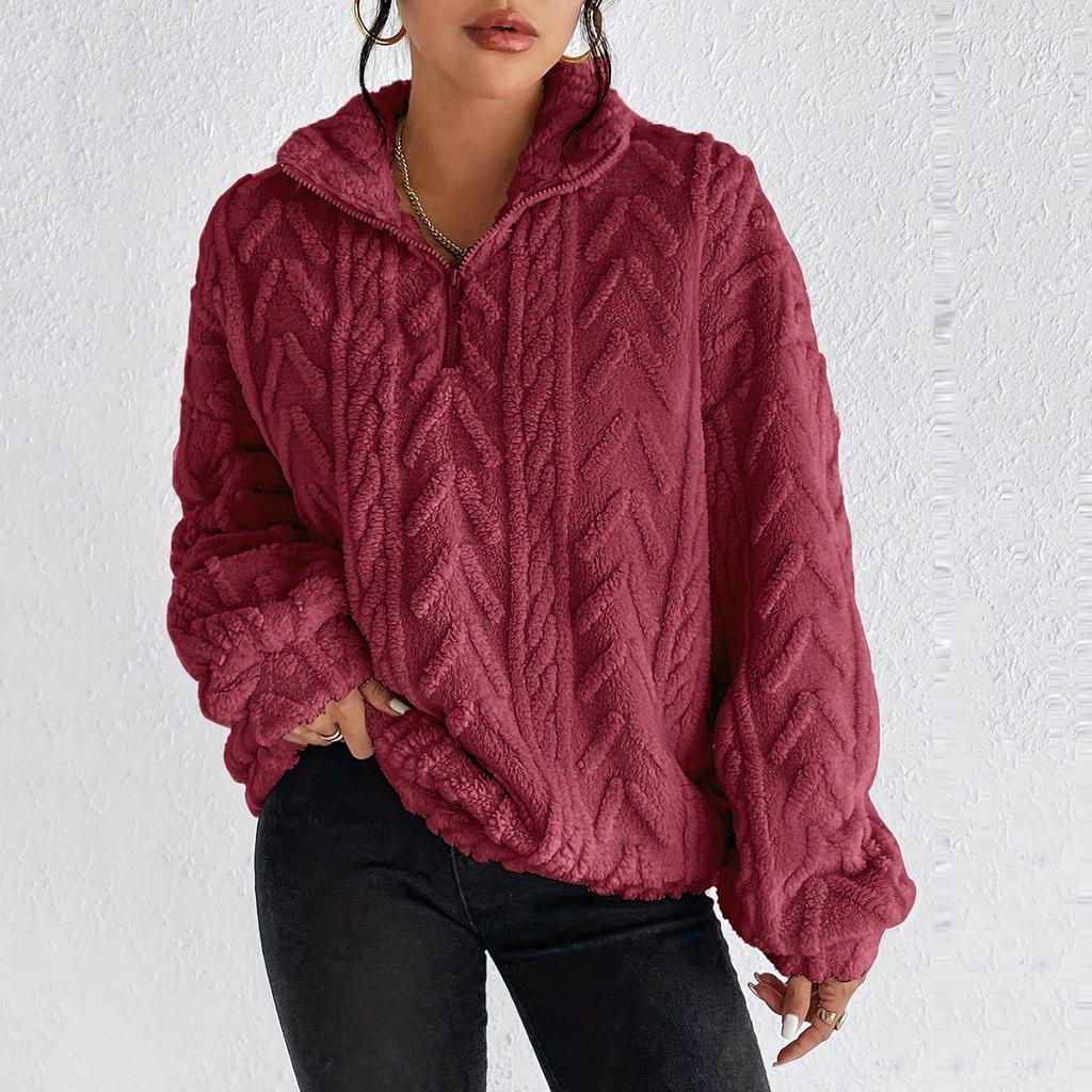 Women's Fashion Casual Long-sleeved Zip Winter Warm Tops Loose Outerwear Sweatshirt