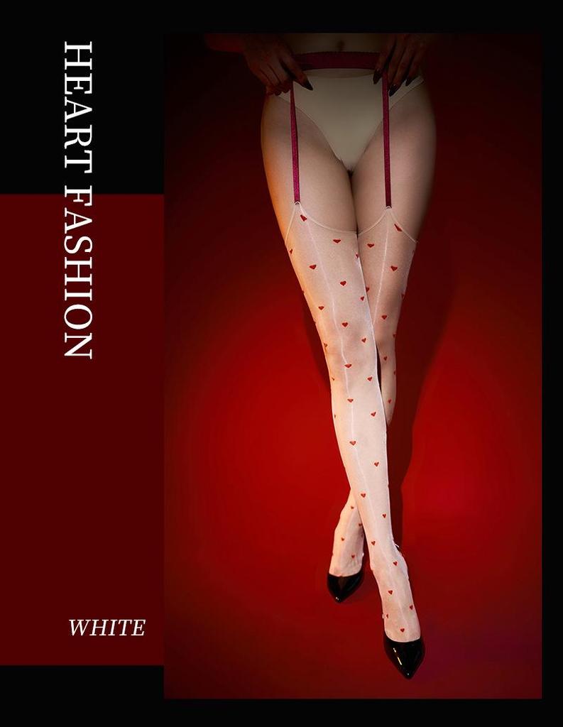 Sexy Heart Polka Dot Strappy Ultra-Thin Silky Temptation Black Stockings