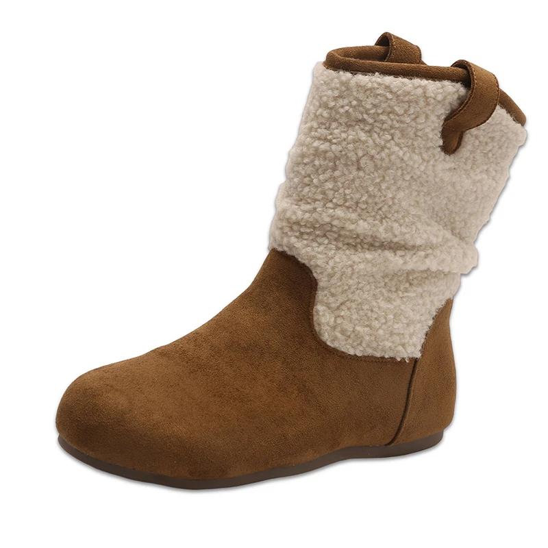 Fashion Lambswool Warm Cotton Shoes Women's Winter Korean Edition Fleece 2025 New Flat Booties Flip Fur Snow Boots