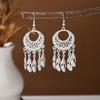 Ethnic Miao Silver Tassel Earrings - Retro Long Dangle Scenic Studs for Women
