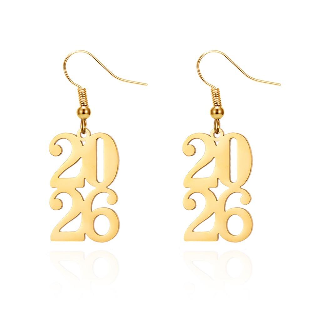 Gold Color 2026 Drop Earring Stainless Steel Ear Pendant  Spring Festival Party