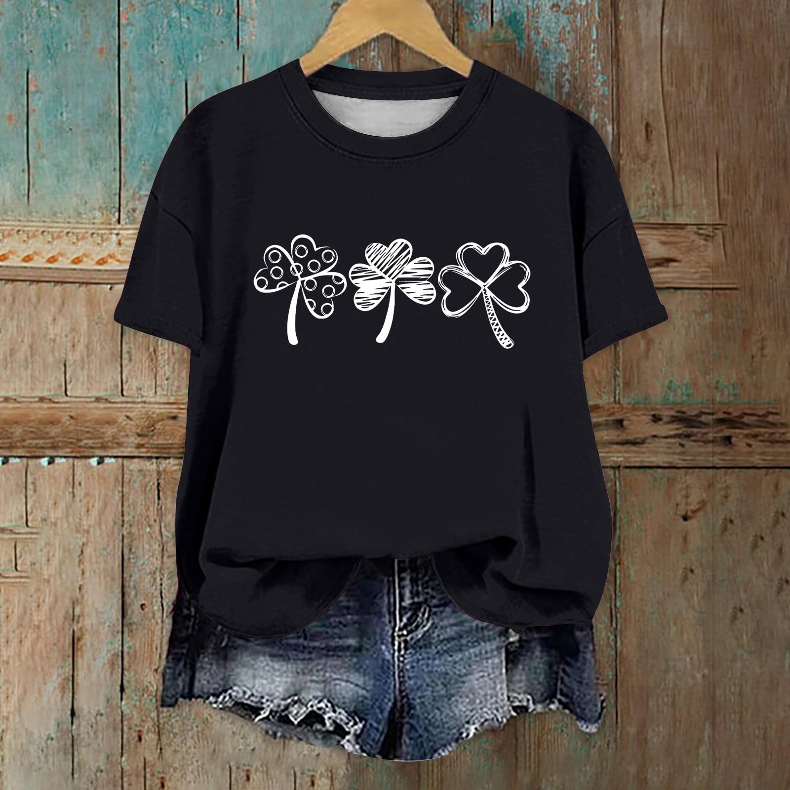 

Женская мода повседневная с заниженной линией плеча короткая St. Футболка с круглым вырезом и принтом ко Дню Святого Патрика XXXL