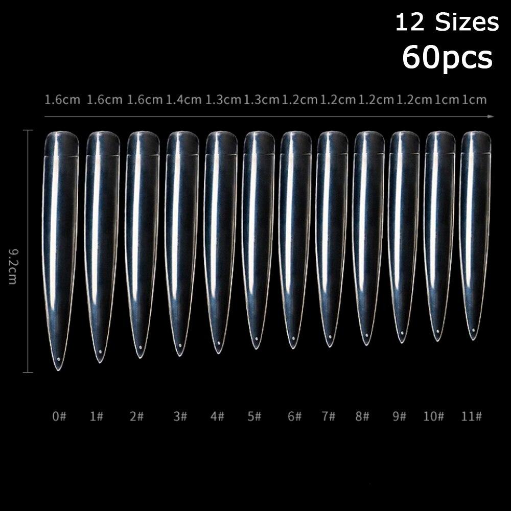 

60 шт., прозрачные накладные ногти-шпильки, удлиненные острые изогнутые кончики для дизайна ногтей, квадратные искусственные полупокрытия, набор инструментов для накладных ногтей из акрила