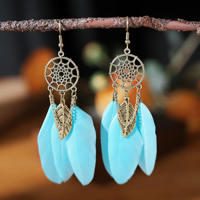 Modische Böhmische Bunte Federohrringe für Damen Ethnischer Stil Lange Geometrische Ohrringe Damen Schmuck Accessoires Geschenk