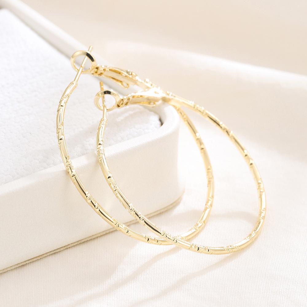 

925 Silver Engraved Thin Hoop Earrings for Women - Exaggerated European & American Style
