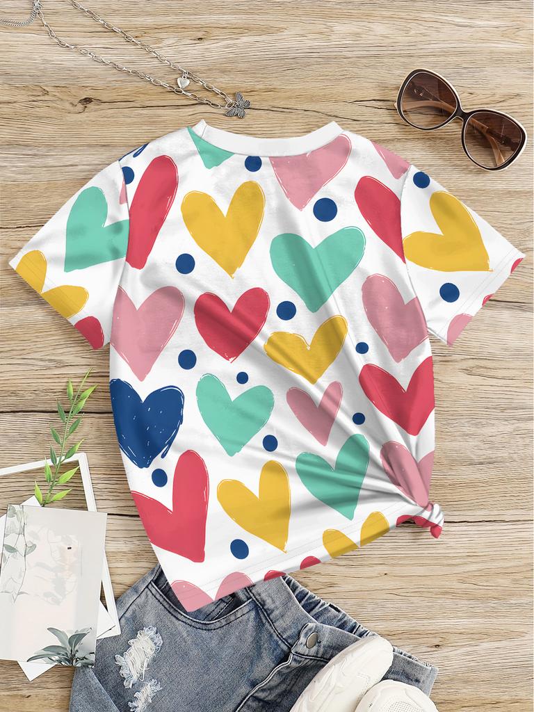 Girls' 3D digital printed T-shirt | Short sleeved summer T-shirt, round neck casual clothing,