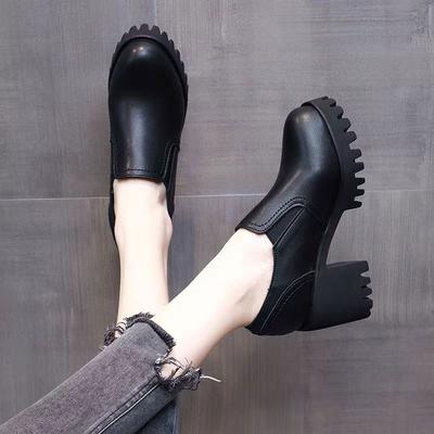 Fashion High-heeled Single Shoes Women's Spring and Autumn 2025 New Waterproof Table Heightened Versatile Thick Heel Deep Mouth Martin Small Leather S