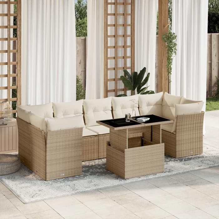 VidaXL Garden Lounge Set with Cushions 8 Pcs Beige Braided Resin 3266398