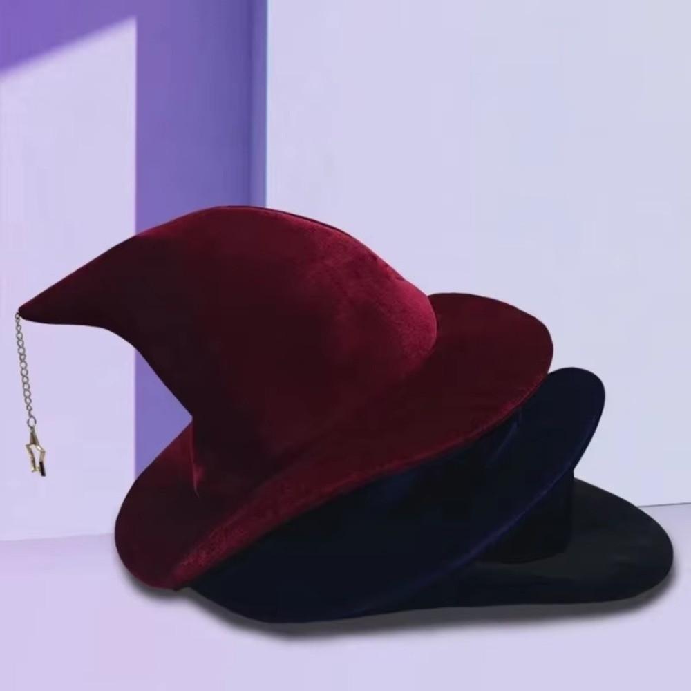 Korean Style Wool Bucket Hat Star Pendant Halloween Hat Vintage Witch Hat Party