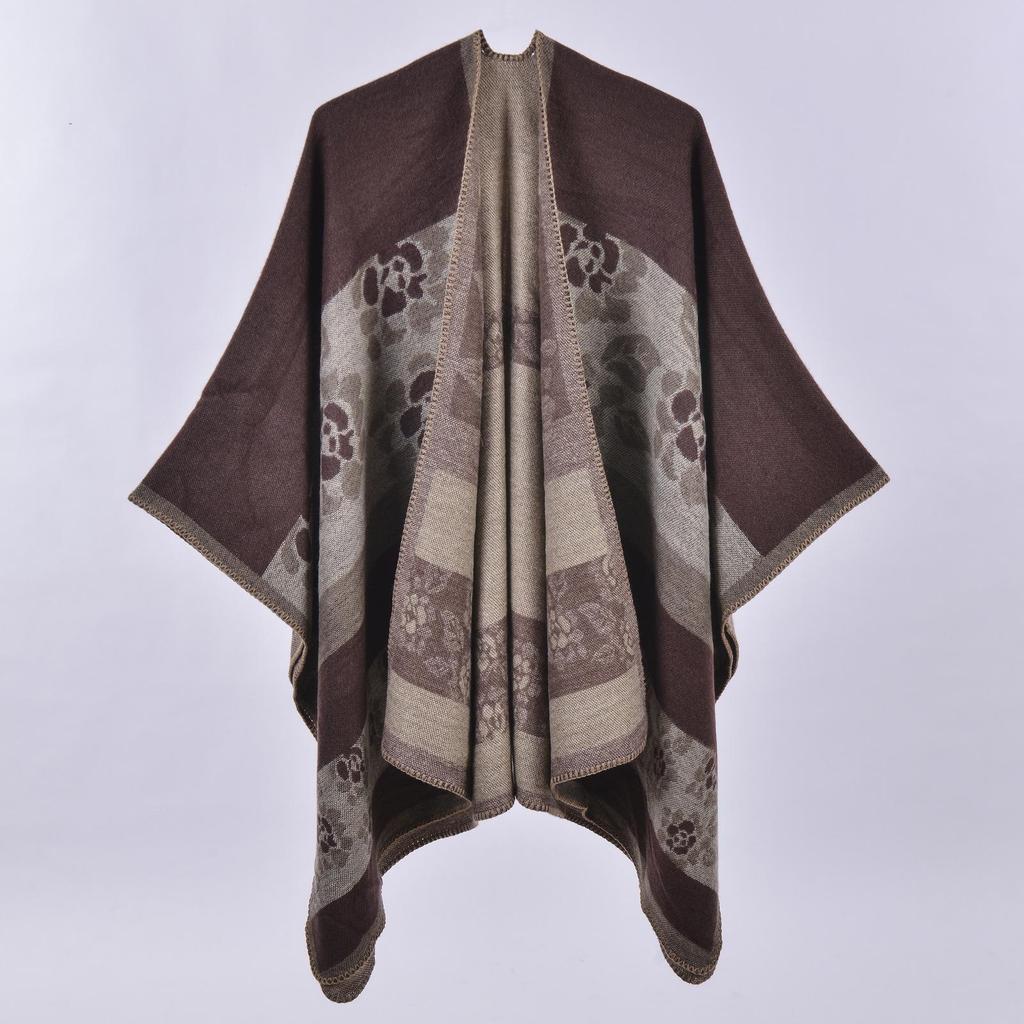 Versatile Plaid Women's Faux Cashmere Shawl: Ethnic Style Slit Cape for Autumn/Winter