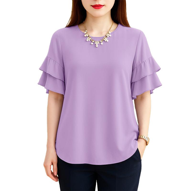 ZANZEA Women Casual Round Neck Ruffles Short Sleeve Loose Solid Blouse