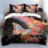 Whimsical Garden Bedding Set, Large Watercolor Butterfly with Pink Clouds and Flowers Print Duvet Cover, Dreamy Bedroom Decor
