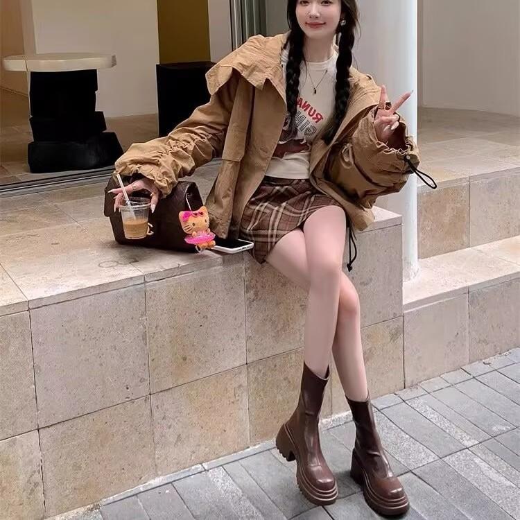 Martin Boots Women's Small Thick-soled Heightening Cm Short Boots Autumn and Winter Elastic Thin Boots High Heel Showing Legs Long Medium Boots