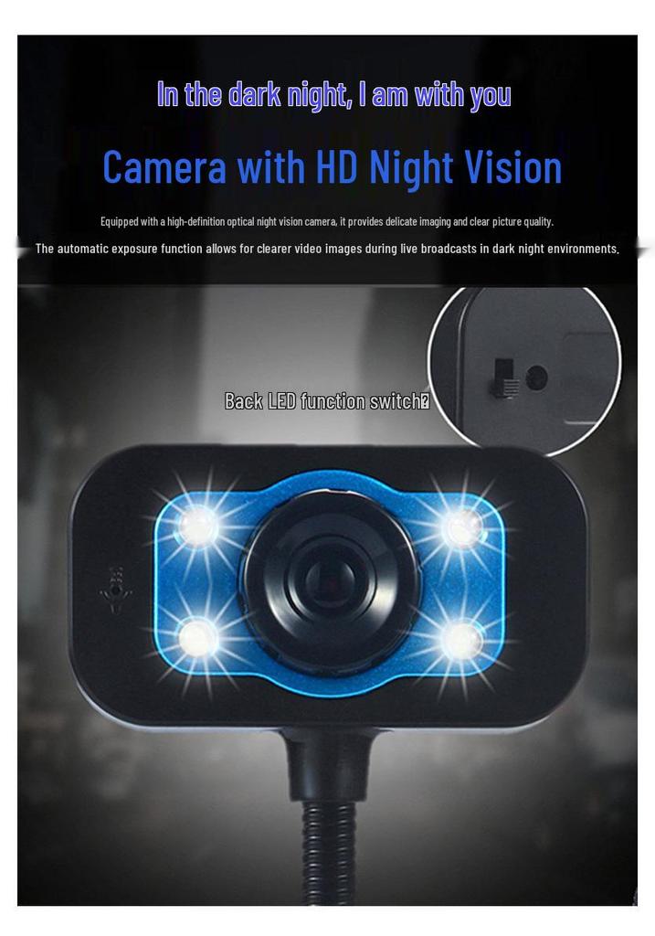 HD USB Webcam with Microphone & Night Vision for Streaming, Video Calls, and Online Classes