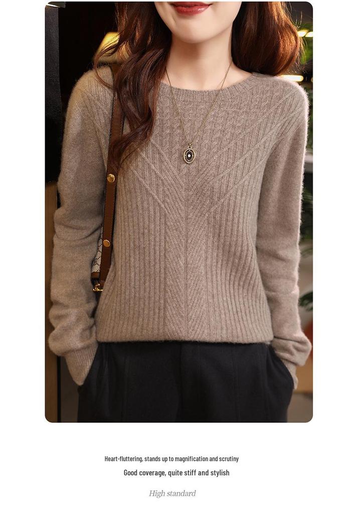 Women's Pure Wool Loose Knit Sweater - Versatile Lazy Style Base Layer Top