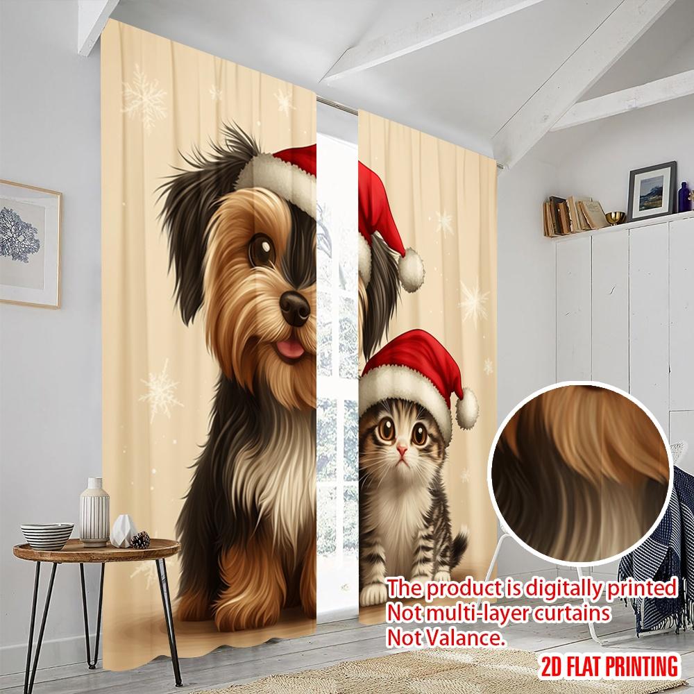 2 Stück, 2D-Flachdruck Minimalistische Vorhänge Niedliches Welpenkätzchen Weihnachten (2) Vielseitiges, strapazierfähiges Polyester (ohne Stange) Zimmer Dekor