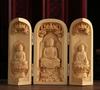 Compact wooden Buddha mini Tathagata set statue, Sanpobutsu,