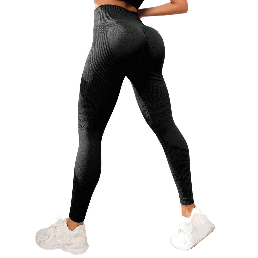 Sömlösa Ribbade Höga Midje Yoga Leggings för Kvinnor