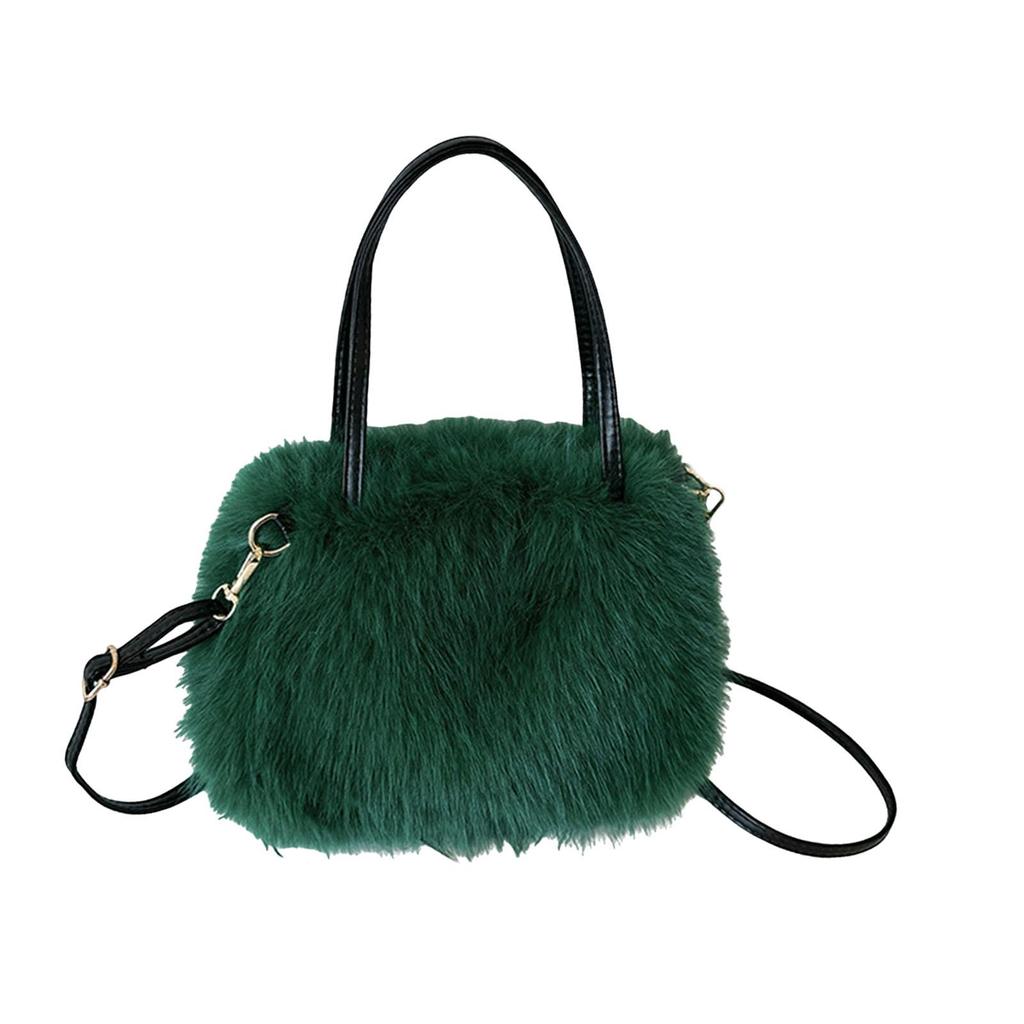 Furry Tote Bag Satchel Lightweight Cute Soft Top Handle Handbag with Adjustable Strap Crossbody Bag for Shopping Commuting Work