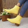 Women's Retro Chunky Heel Slip-Resistant Knit Booties - Vibrant Yellow & Mustard-Yellow All-Season Comfortable Round-to-Pointed Toe Ankle Boots