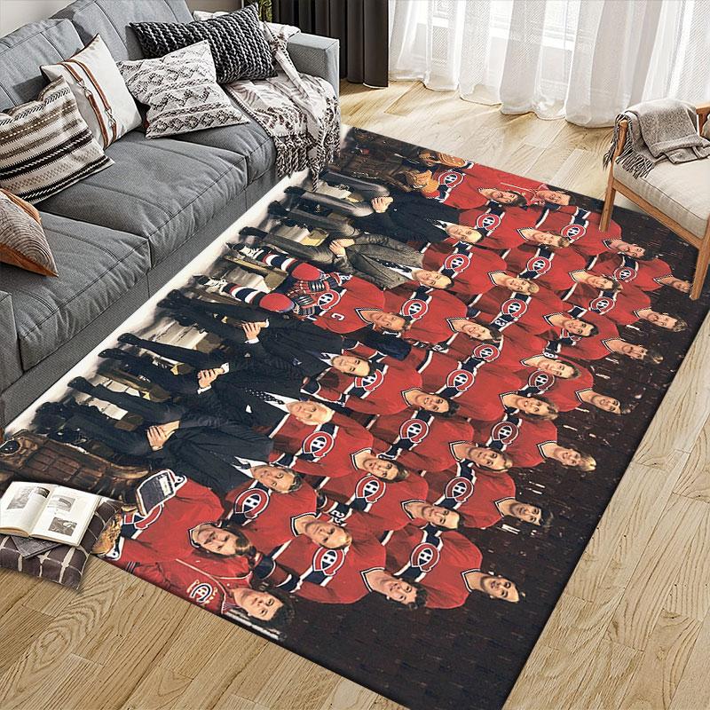Montreal Canadiens Flannel Printed Carpet, Home Sofa Decoration for Living Room & Bedroom, Non‑Slip Play Flannel Floor Mat for Game Room