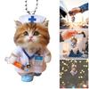 Playful Cartoon Feline Nurse Car Decoration Acrylic Hanging Charm With Sturdy Rope For Christmas Tree And Door Decoratio