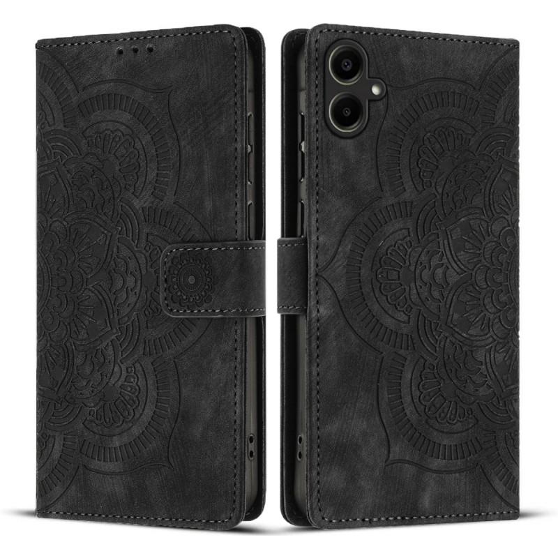 

For Samsung Galaxy A06 5G Leather Case WANLONFENG HDM Series Mandala Imprint Wallet Stand Phone Cover Black