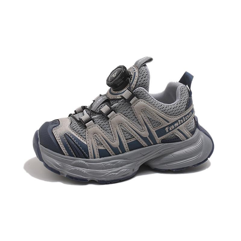 

2026 Spring Korean Kids Trendy Rotating Buckle Mesh Running Shoes - Breathable Sports Shoes for Boys and Girls Size 28, insole length 17.2cm сірий колір
