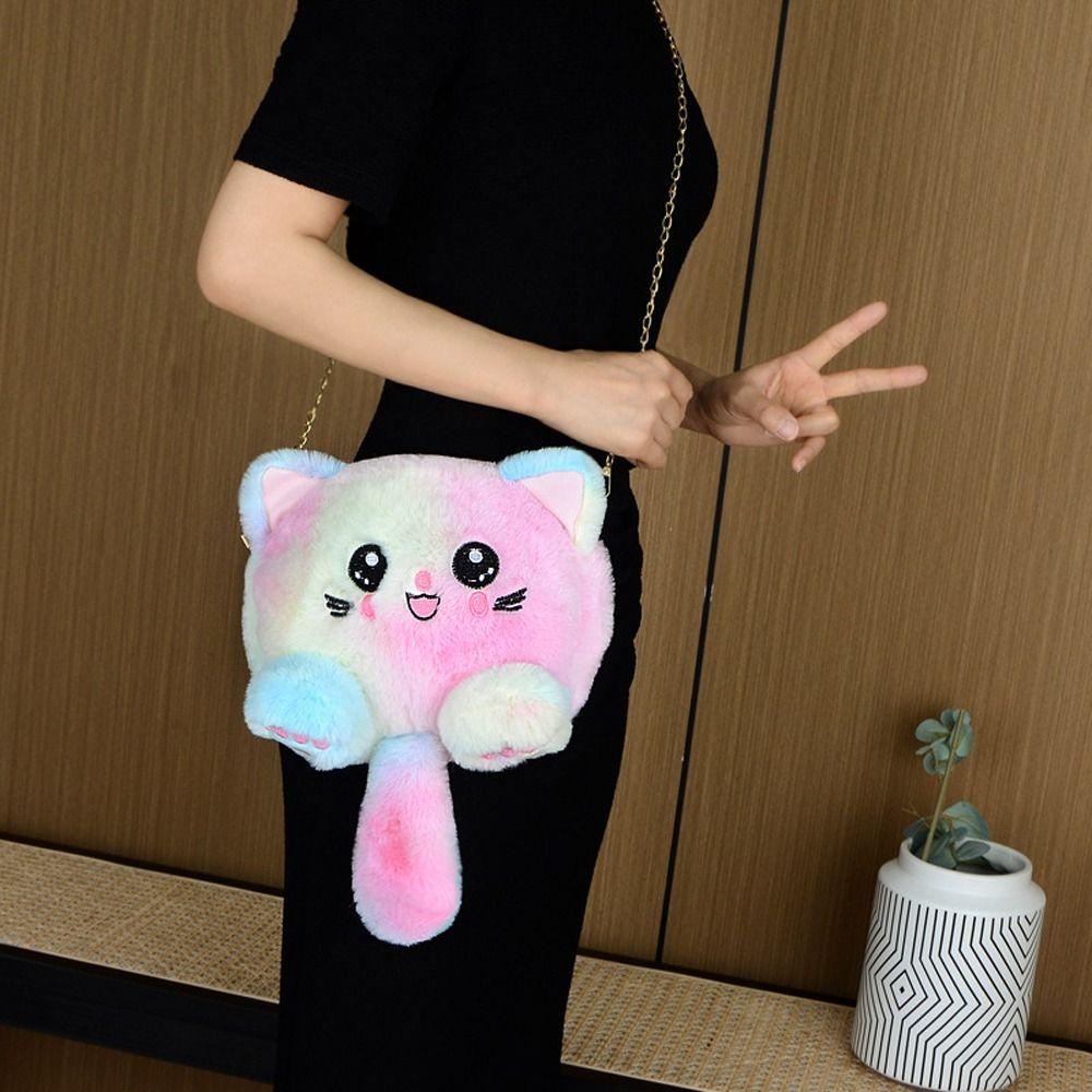 Faux Fur Plush Crossbody Bag Chain Strap Stuffed Doll Bag Cute Cat Shoulder Bag  Shopping