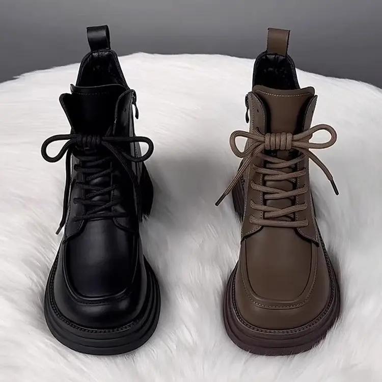 Winter Women's Boots Plush New Platform Warm Short Boots Flat Bottom Comfortable Outdoor Lace Up Ankle Boots Fashion Shoes