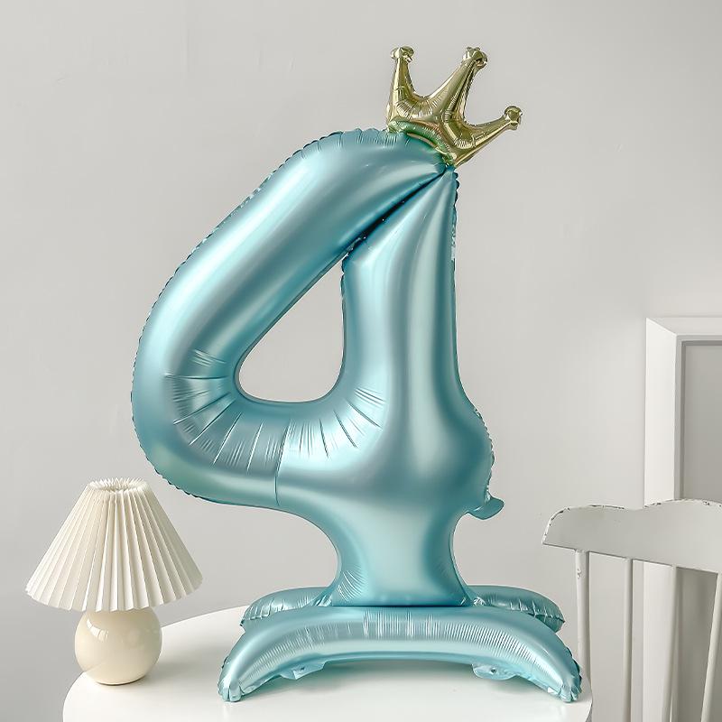 42" Aluminum Foil Number Balloon with Crown Stand for Kids' First Birthday Party Decorations