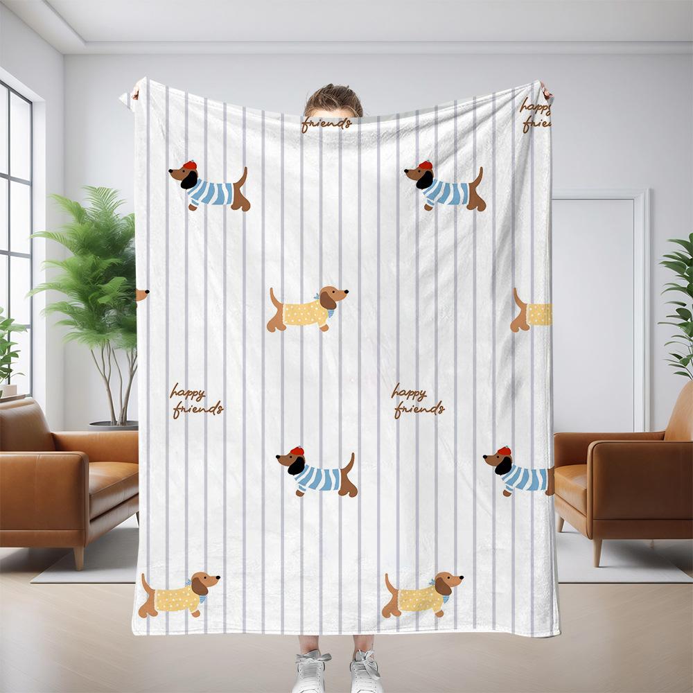 Vibrant Polka Dot Stripe Cartoon Dachshund Throw Blanket For Living Room Sofa Daily Relax Birthday Pet Lover Family Gift
