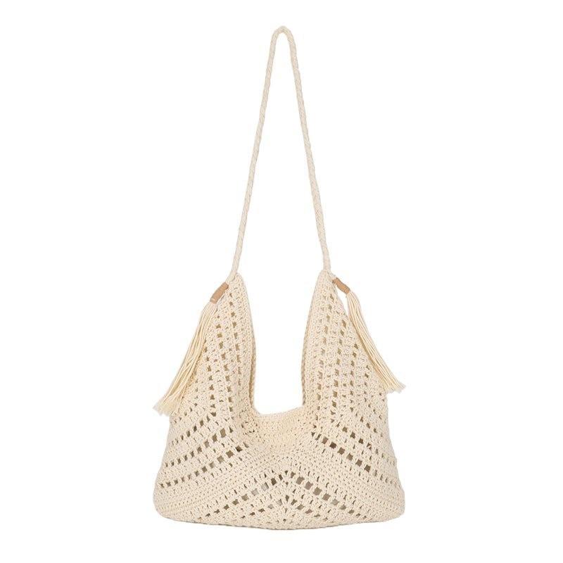 Chic Fashionable Knitted Shoulder Bag For Women In Brown And Beige Colors For Everyday Use