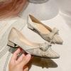 Pointed single shoes women's spring 2025 new French shallow mouth rhinestone pearl soft sole ladyshoes thick heel versatile women's shoes