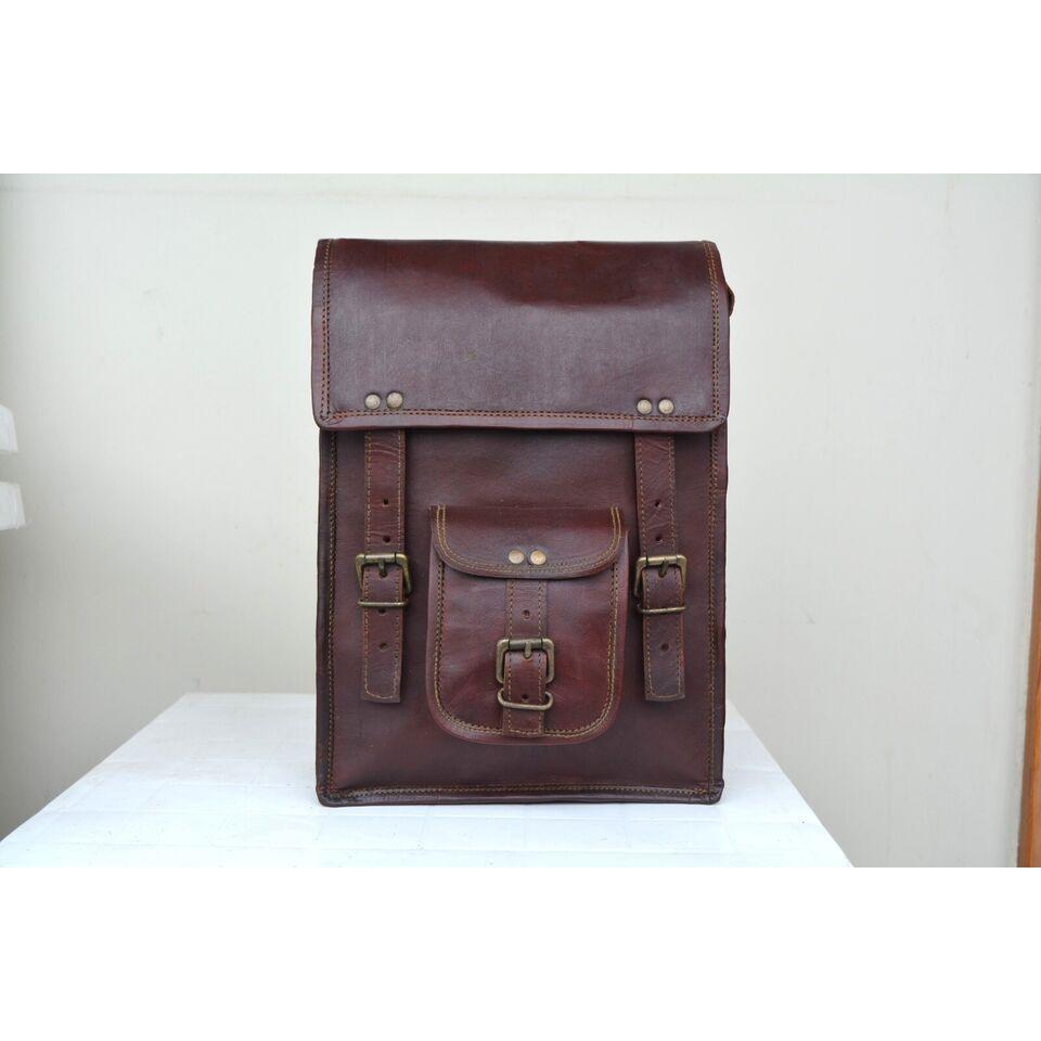 Vintage Leather Bags Full Grain Messenger Crossbody I-pad Bag Satchel Goat Hide
