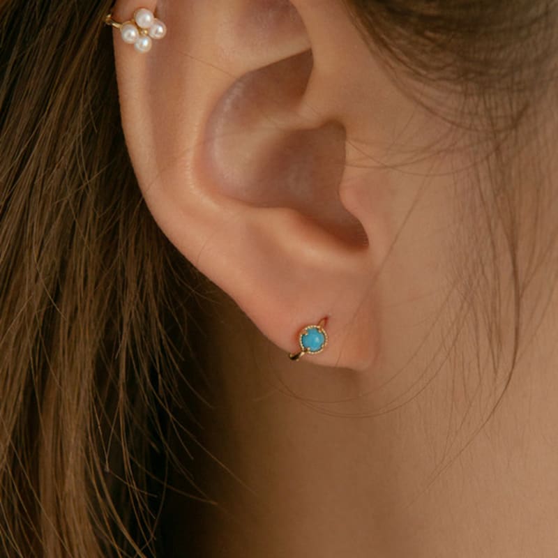 LUNNE 14k Türkis One-Touch Ring-Ohrringe (14 Karat Gold) #ER07