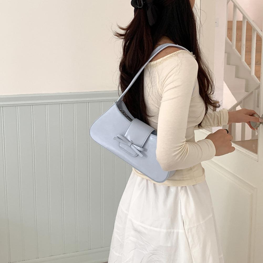 Sweet Bow Y2K Purse PU Leather Clutch Purse with Zipper Retro Shoulder Bag Girls Trendy Causal Underarm Pouch Women Handbag