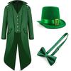 St. St. Patrick's Day Kostüm Frack Leprechaun Irisch Grün Gotisch Vintage Steampunk Frack Zylinder Fliege Halloween Kostüm