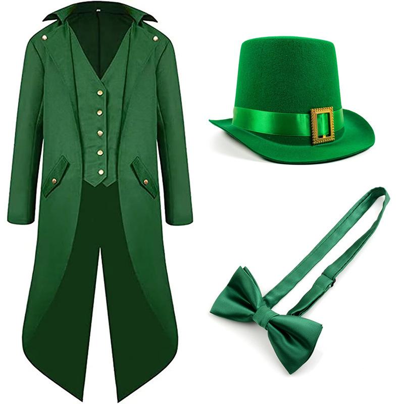 St. St. Patrick's Day Kostüm Frack Leprechaun Irisch Grün Gotisch Vintage Steampunk Frack Zylinder Fliege Halloween Kostüm