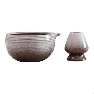 Ceramic Matcha Bowl with Whisk Holder Green Tea Cup Gift 500ml Pouring Spout Chawan for