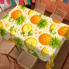Round Polyester Tablecloth, printed with bright green pineapple & tropical leaves. Durable, reusable and easy to clean. Great decor for kitchen, dinin