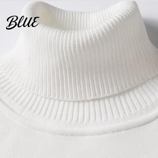 Solid Color Men Slim Fit Long Sleeve Winter Turtleneck Sweater Autumn Tight Plush Fleece Lining