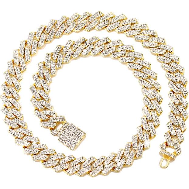 Dog Chain Collar Walking Metal Chain Collar Cuban Link Dog Collar with Secure Buckle 14MM Pet Gold Silver Chain Dog Collars for Small Medium Large