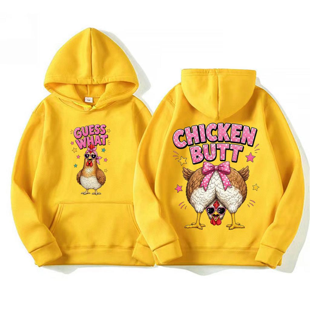 Cartoon Guess What Chicken Butt Cute Funny Hoodies Unisex Harajuku Vintage Kawaii Sweatshirts High Quality Long Sleeve Hoodie