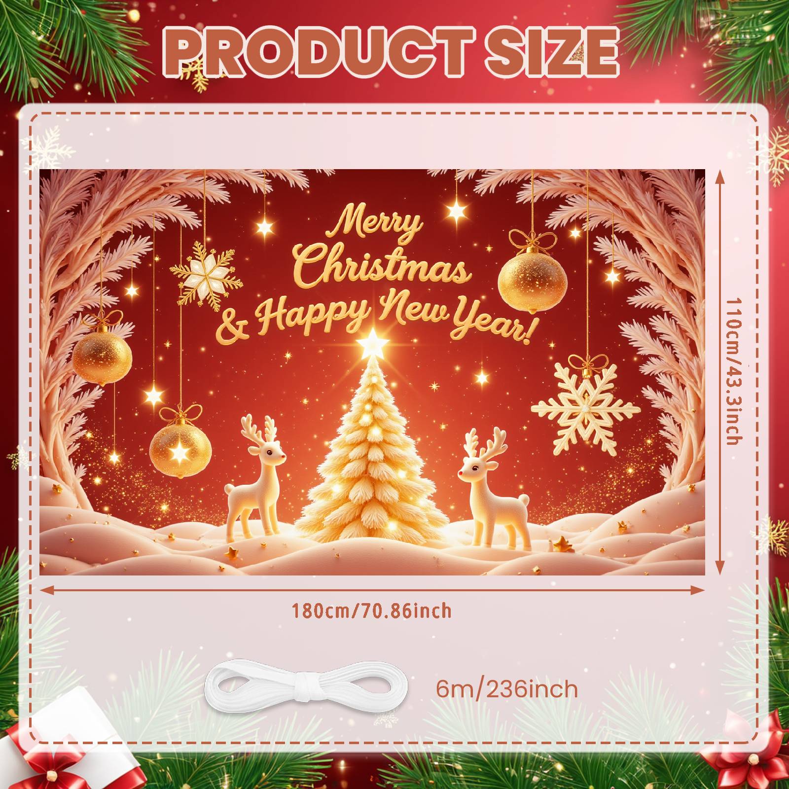 Christmas Party Banner Gold Decorative Holiday Banner Festive Banner Golden Ornament For Holiday Party Festive Event Christmas